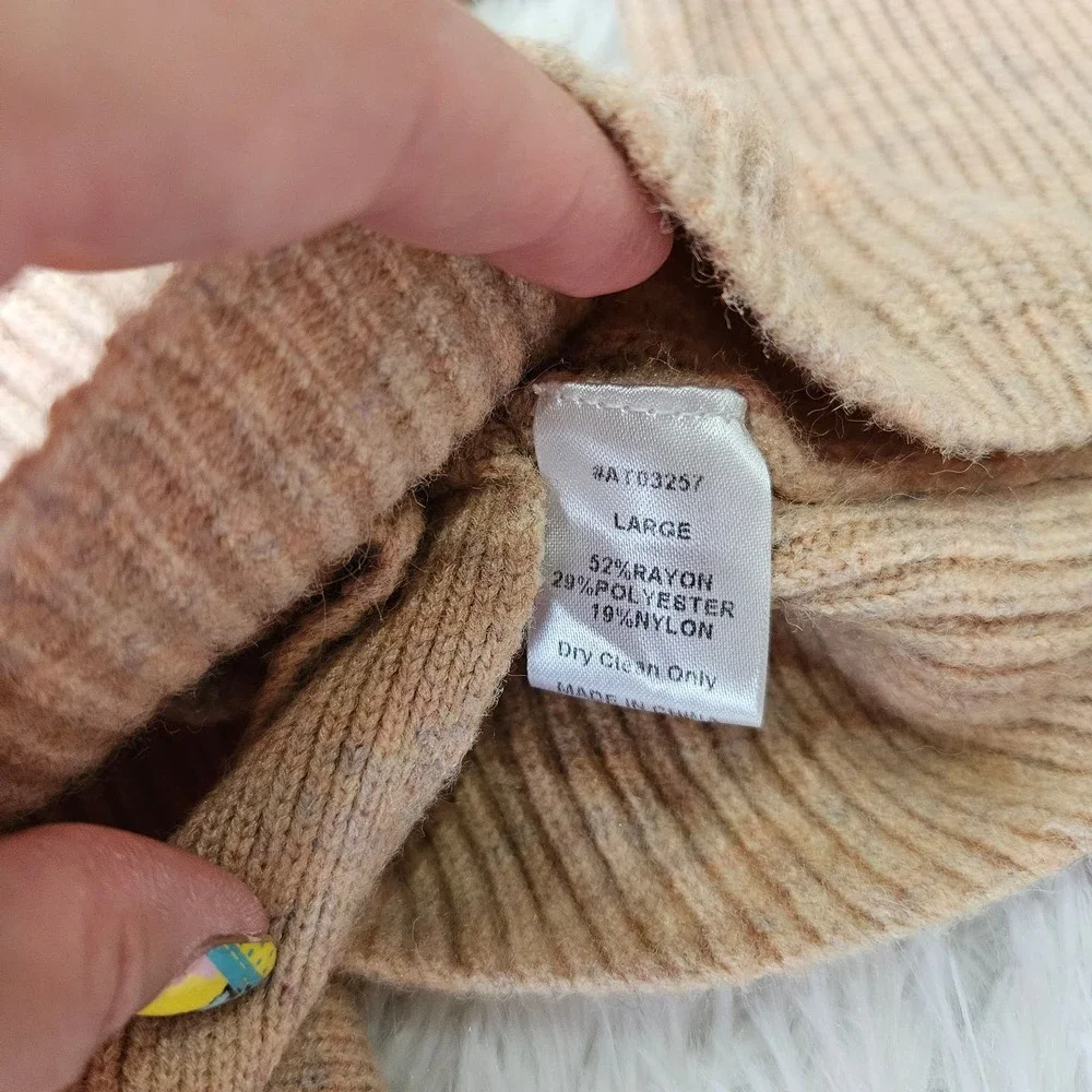 Lumiere Women's Beige Tie Back Ruffle Crewneck Long Sleeve‎ Sweater. Size L